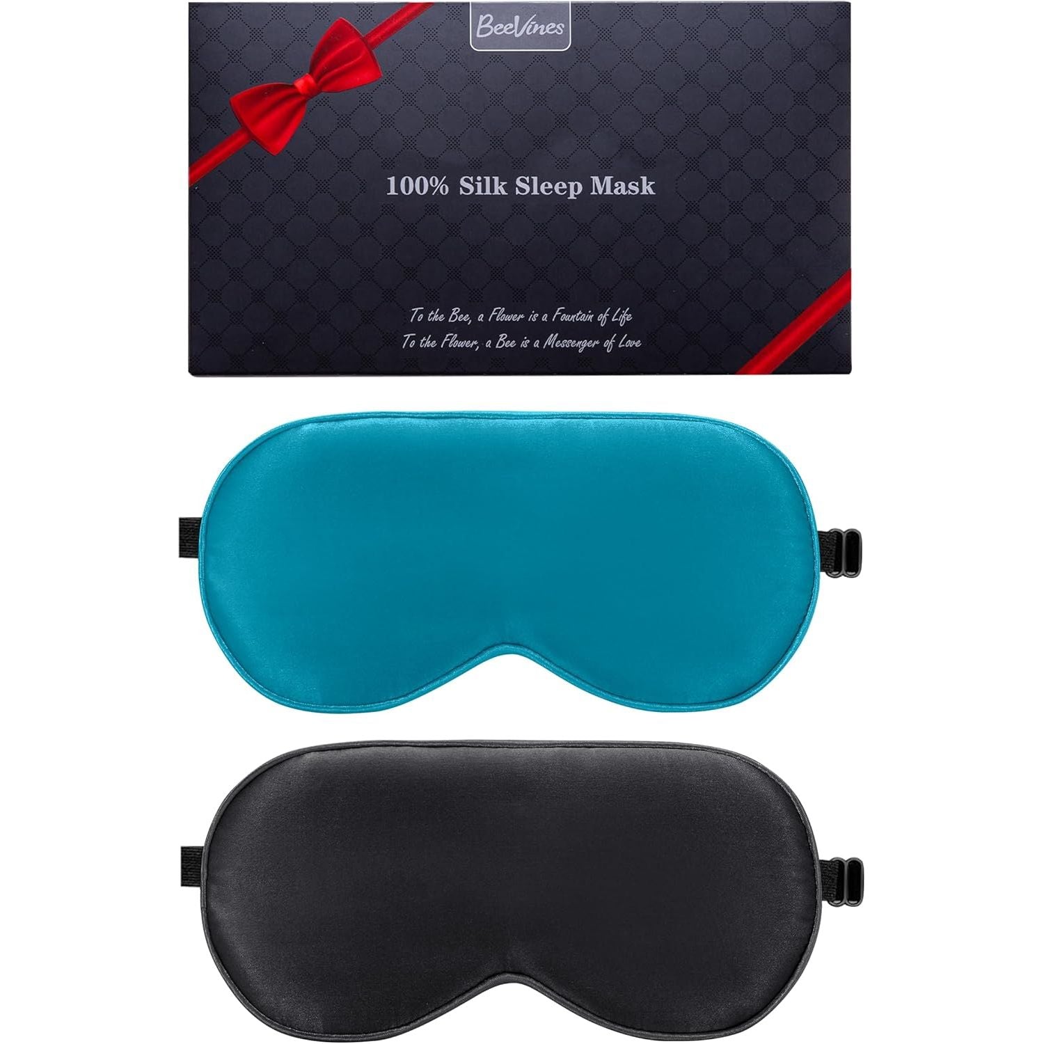 Buy now BeeVines Sleep Mask, 2 Pack 100% Real Natural Silk Eye Masks with Adjustable Strap for Sleeping, Mulberry Silk Eye Sleep Shade Cover, Blocks Light Reduces Puffy Eyes Traveling Gifts (Black & Black) 09-black & Peacock Blue at indiglob india