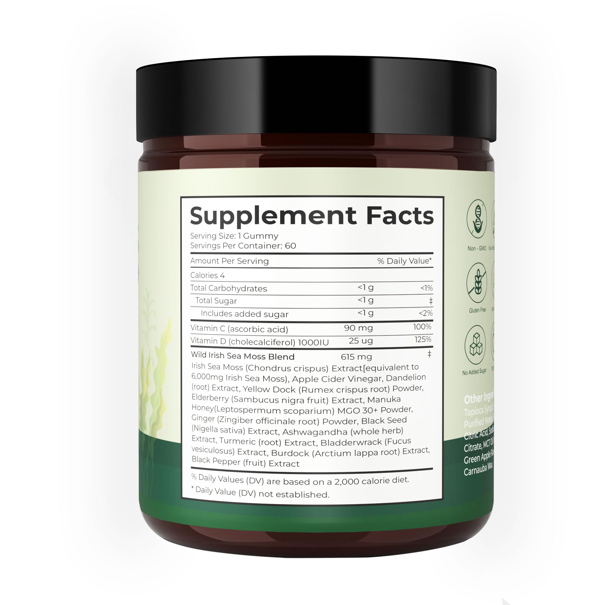 Sea Moss Gummies 16-1, Black Seed Oil Ashwagandha Turmeric Bladder Wrack Vitamin C Vitamin D3 Elderberry Manuka Dandelion Yellow Dock Apple Cider Vinegar for Men & Women