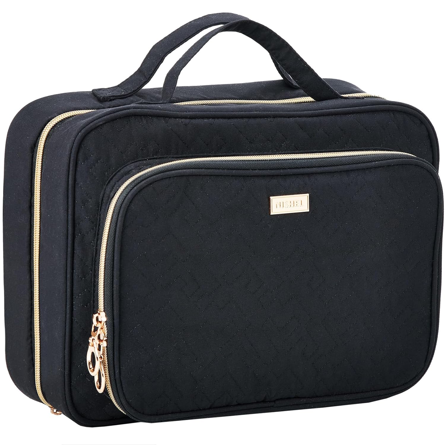 Buy now NISHEL Hanging Travel Toiletry Bag, Visible Makeup Organizer, Cosmetic Case for Journey Accessories, Bathroom Shower, Pink Black at indiglob india