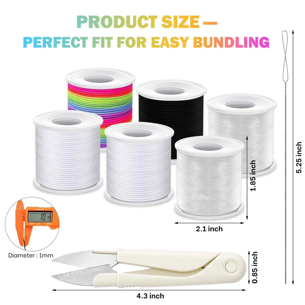 8pcs Elastic String Bracelet Making Kit, Stretchy Bracelet String (786 ft Total), 6 Rolls 1mm Stretch Cord with Scissors & 0.6mm Needle Threader for Beading and Jewelry Making.