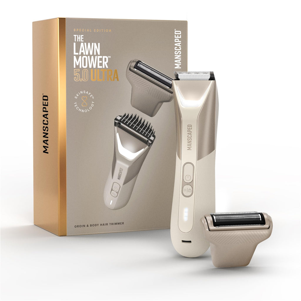 MANSCAPED® The Lawn Mower® 5.0 Ultra Groin & Body Hair Trimmer – Dual-Head SkinSafe® Trimmer & Foil Blades, Waterproof Wet/Dry Groomer, USB-C Rechargeable with Travel Case, Men’s Ball Shaver, Black