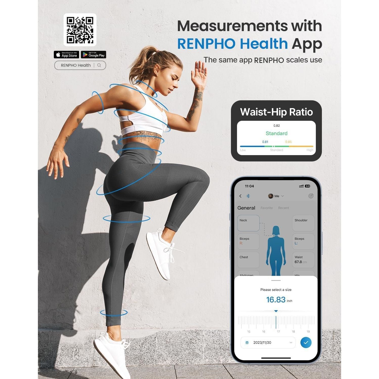 Buy now RENPHO Body Measuring Tape, Smart Tape Measure for Weight Loss, Bluetooth Fitness Equipment with App, Measuring Waist, Hip, Bust, Arms, Muscle Gain, Retractable, 60in /150cm, White at indiglob india