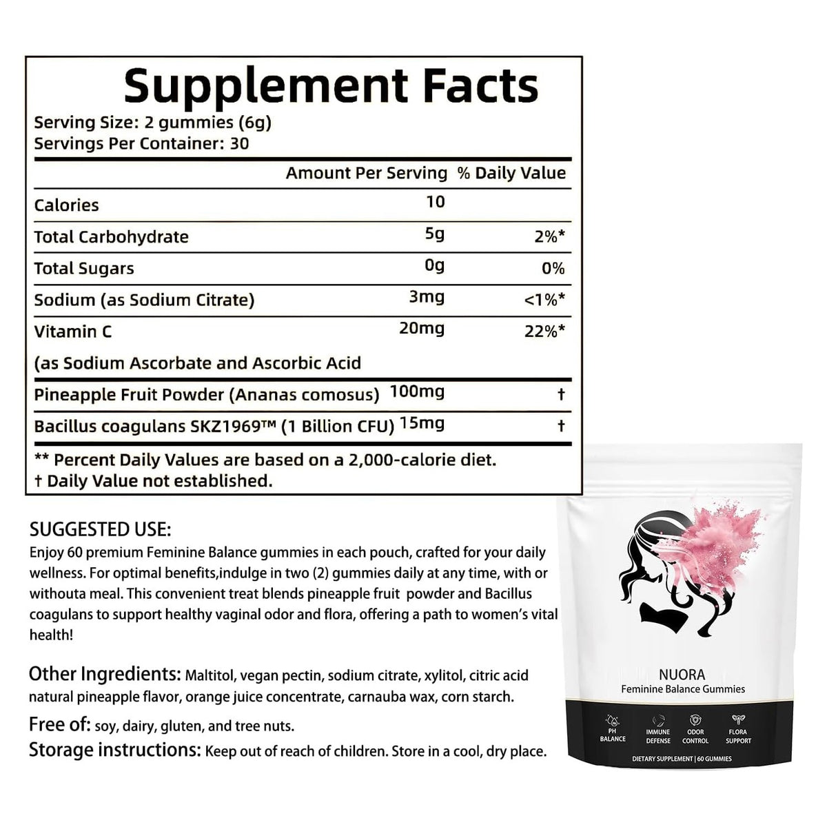 Feminine Balance Gummies, Vegan Hawaiian Pineapple, pH Balance, Healthy Odor, Flora and Immune Support, Vaginal Health Support, 60 Count