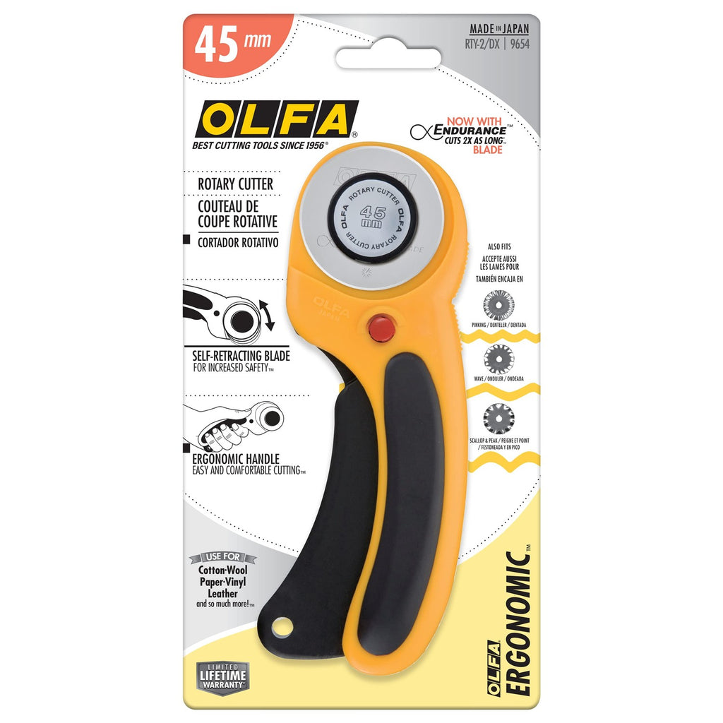 OLFA 45mm Ergonomic Squeeze-Handle Rotary Cutter (RTY-2/DX) - Auto-Retract