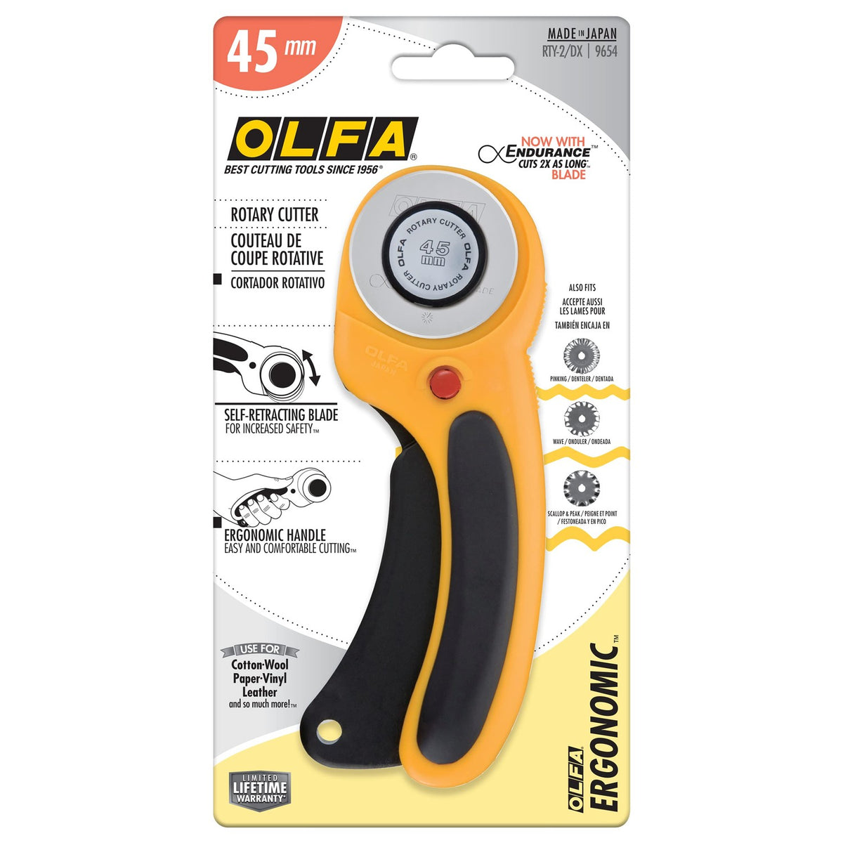OLFA 45mm Ergonomic Squeeze-Handle Rotary Cutter (RTY-2/DX) - Auto-Retract