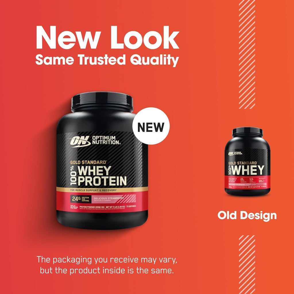 Buy now Optimum Nutrition Gold Standard 100% Whey Protein Powder, Delicious Strawberry, 5 Pound (Packaging May Vary) at indiglob india