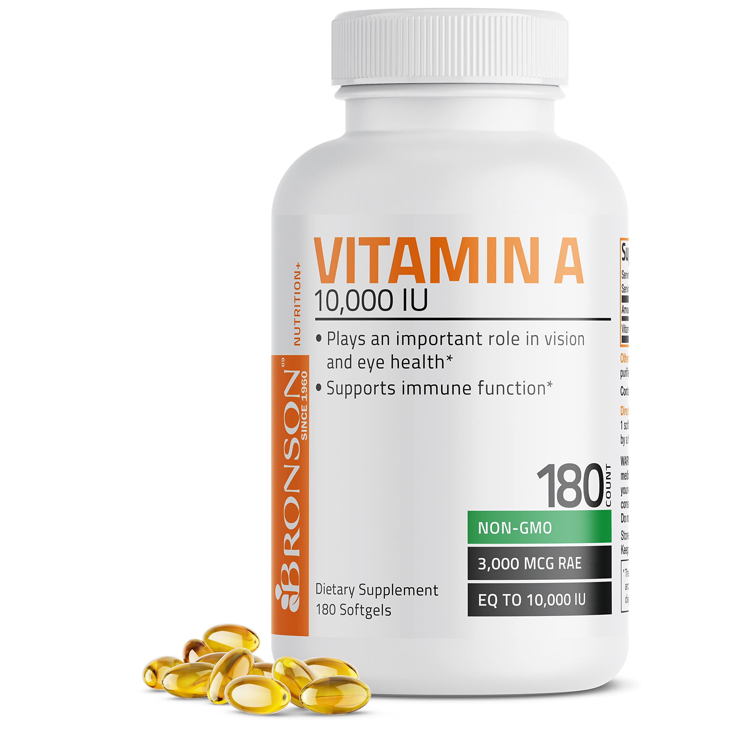 Bronson Vitamin A 10,000 IU Healthy Vision and Immune Support, 250 Softgels | Vitamin A Palmitate, Once-Daily Rapid Release, Skin, Growth & Reproduction Support, Non-GMO