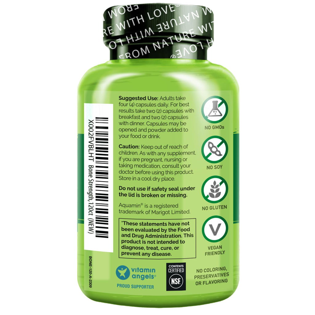 NATURELO 600mg Calcium Supplement for Bone Strength, VIT D3, 120 Capsules | Magnesium, Zinc, Vit K2, for Women & Older Adults, Plant-Based, Well Tolerated, NSF Contents Certified, MFD in GMP Facility