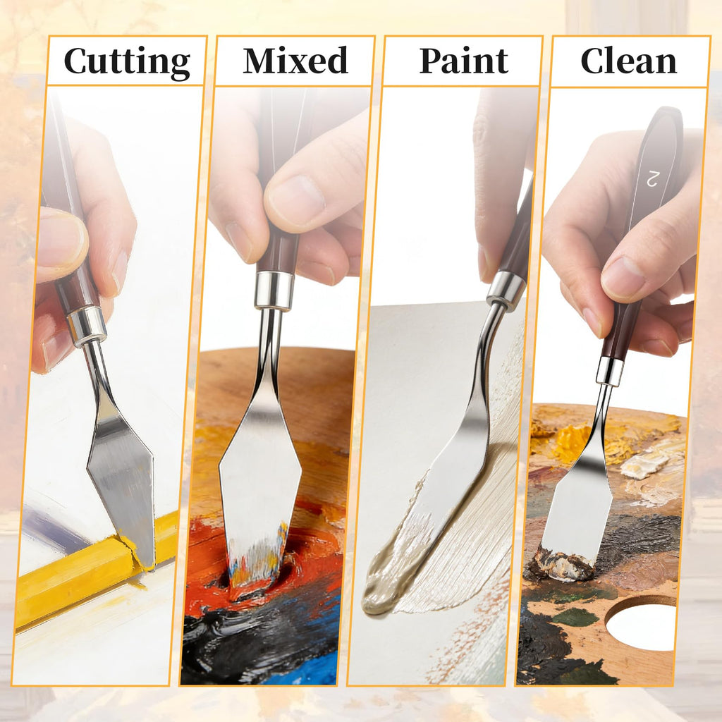 Painting Palette Knife - 5pcs Professional Stainless Palette Paint Knives With 6 Plastic Scrapers Ar Paint Tool for Oil, Canvas, Acrylic Painting & Cake Decorating
