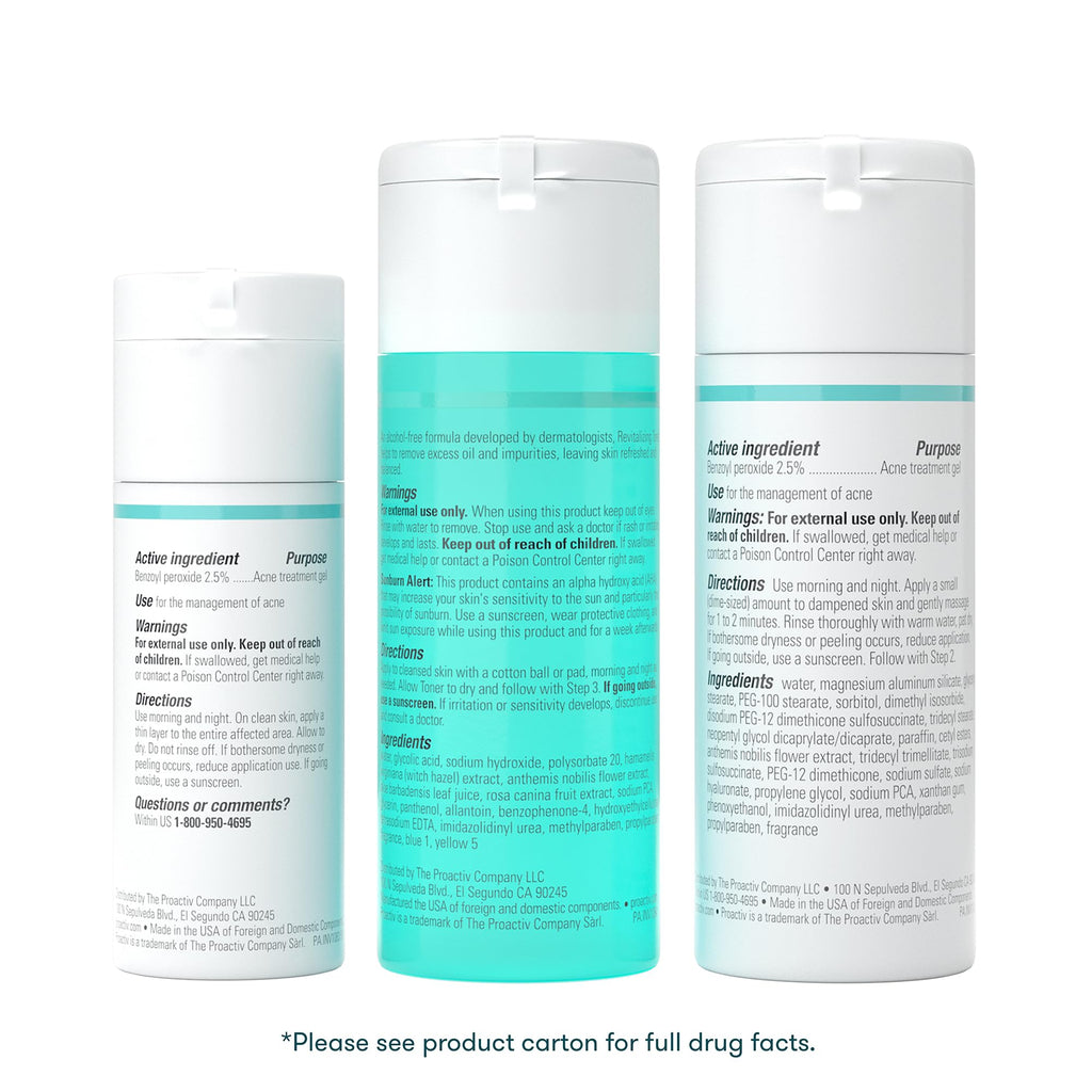 Buy now Proactiv 3 Step Acne Treatment - Benzoyl Peroxide Face Wash, Repairing Acne Spot Treatment for Face and Body, Exfoliating Toner - 30 Day Complete Acne Skin Care Kit at indiglob india