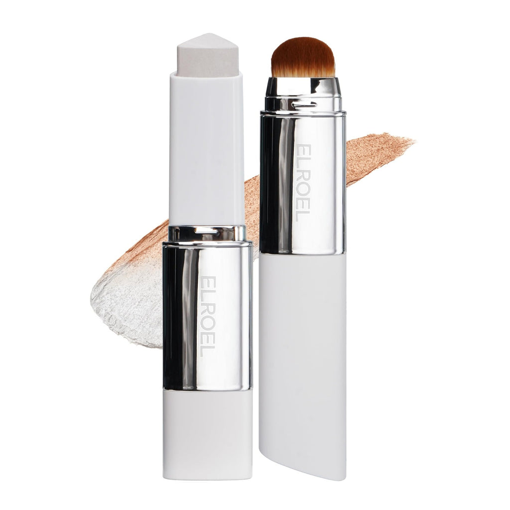 ELROEL Blanc Cover Cream Stick V White - Korean Foundation (#200 Fair) | Medium To Full Coverage, Dewy Finish, Color-Changing Foundation Stick with Volufiline, Dual-Ended, Built-In Detachable Brush