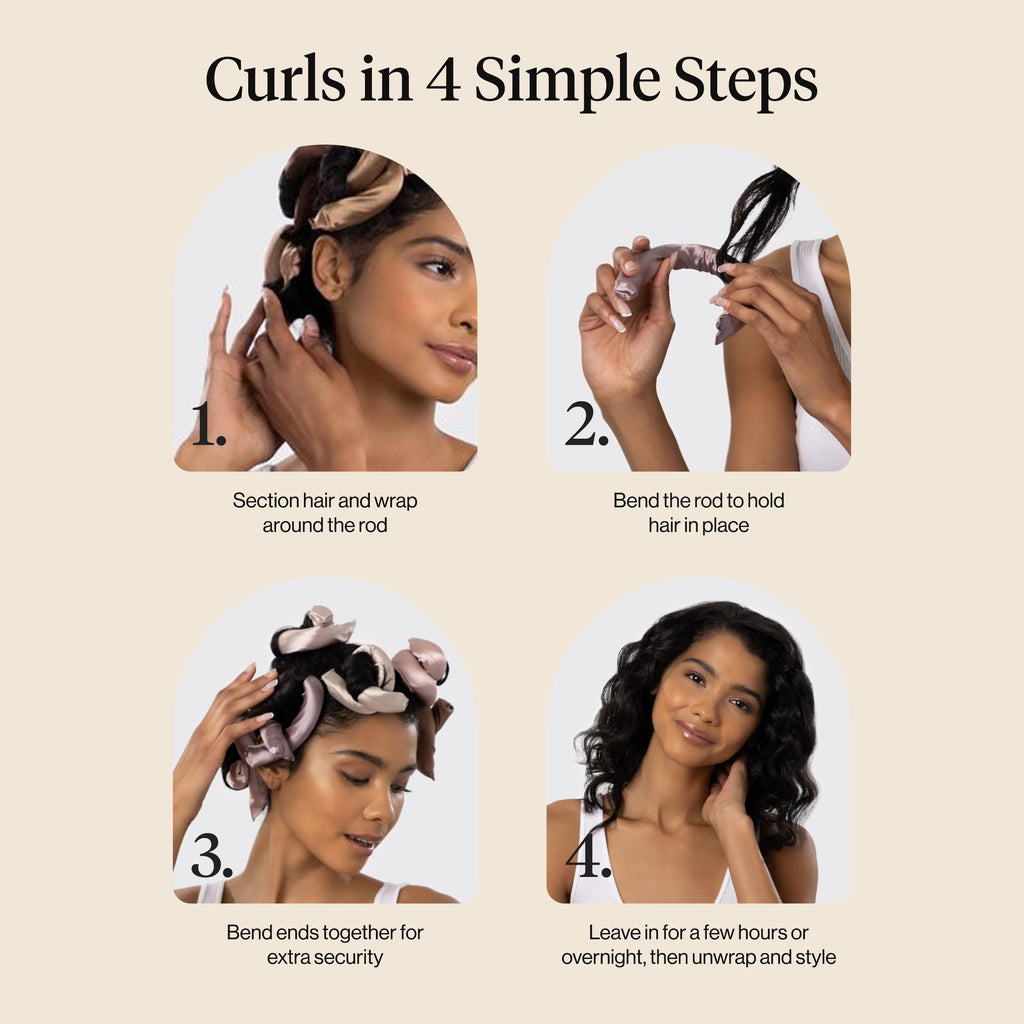 Kitsch Satin Flexi Rods Heatless Curling Rod - 6 pcs, Rosewood | Flexi Rod for Heatless Curl Overnight for Women, Comfortable Hair Curlers to Sleep In for Frizz-Free, No Heat Damage Styling