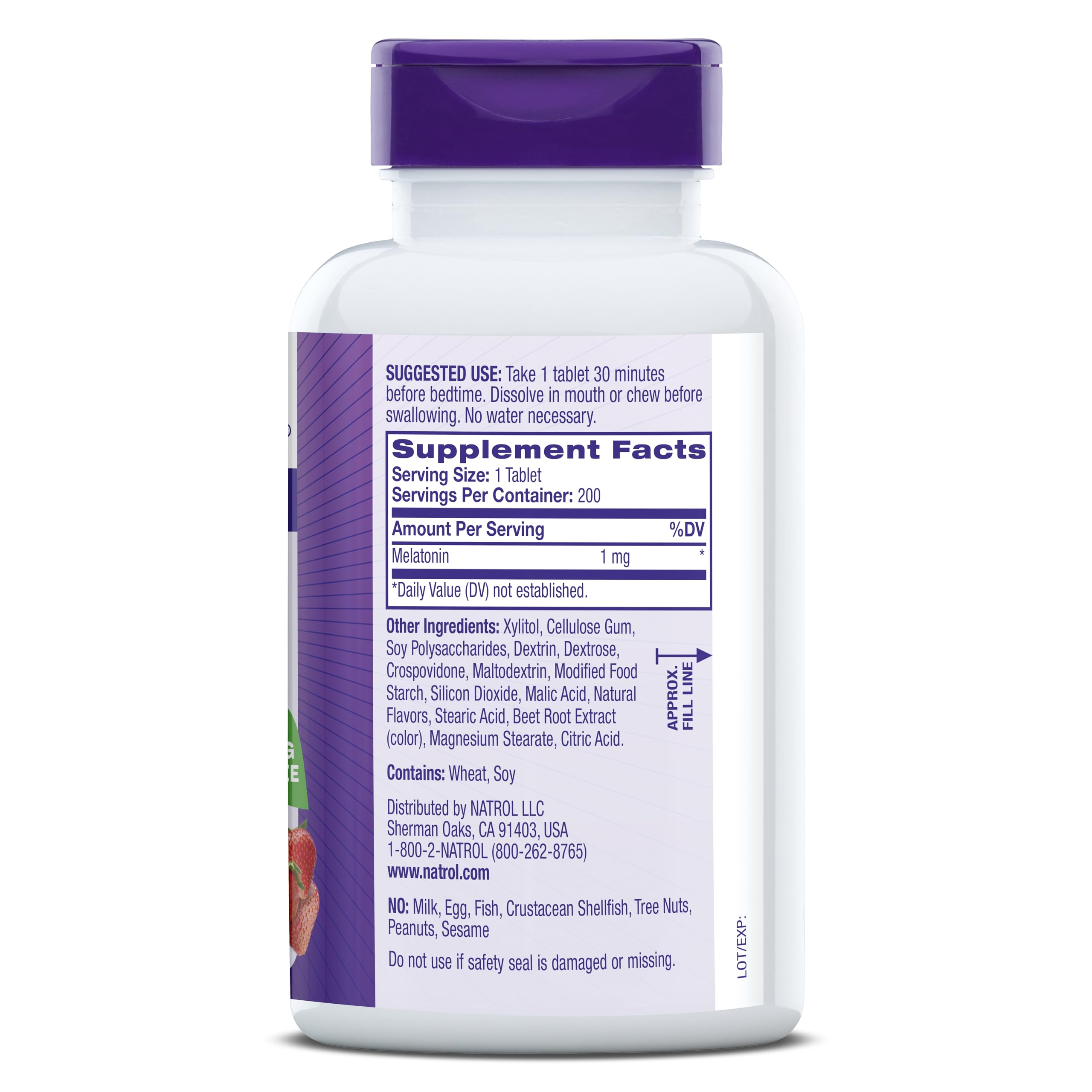 Natrol Melatonin 1 mg Fast Dissolve Tablets, Strawberry, 200 Count | Nighttime Sleep-Aid for Adults, 100% Drug-Free, Non-Habit Forming, For Occasional Sleeplessness, Supports Circadian Rhythm