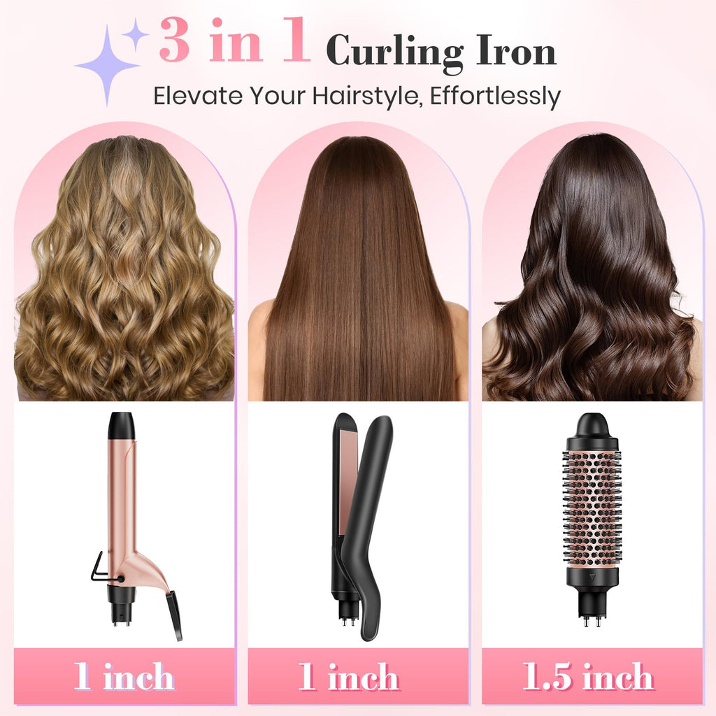 Ufree 3-in-1 Curling Iron Wand Set, Thermal Brush Hair, Straightener
