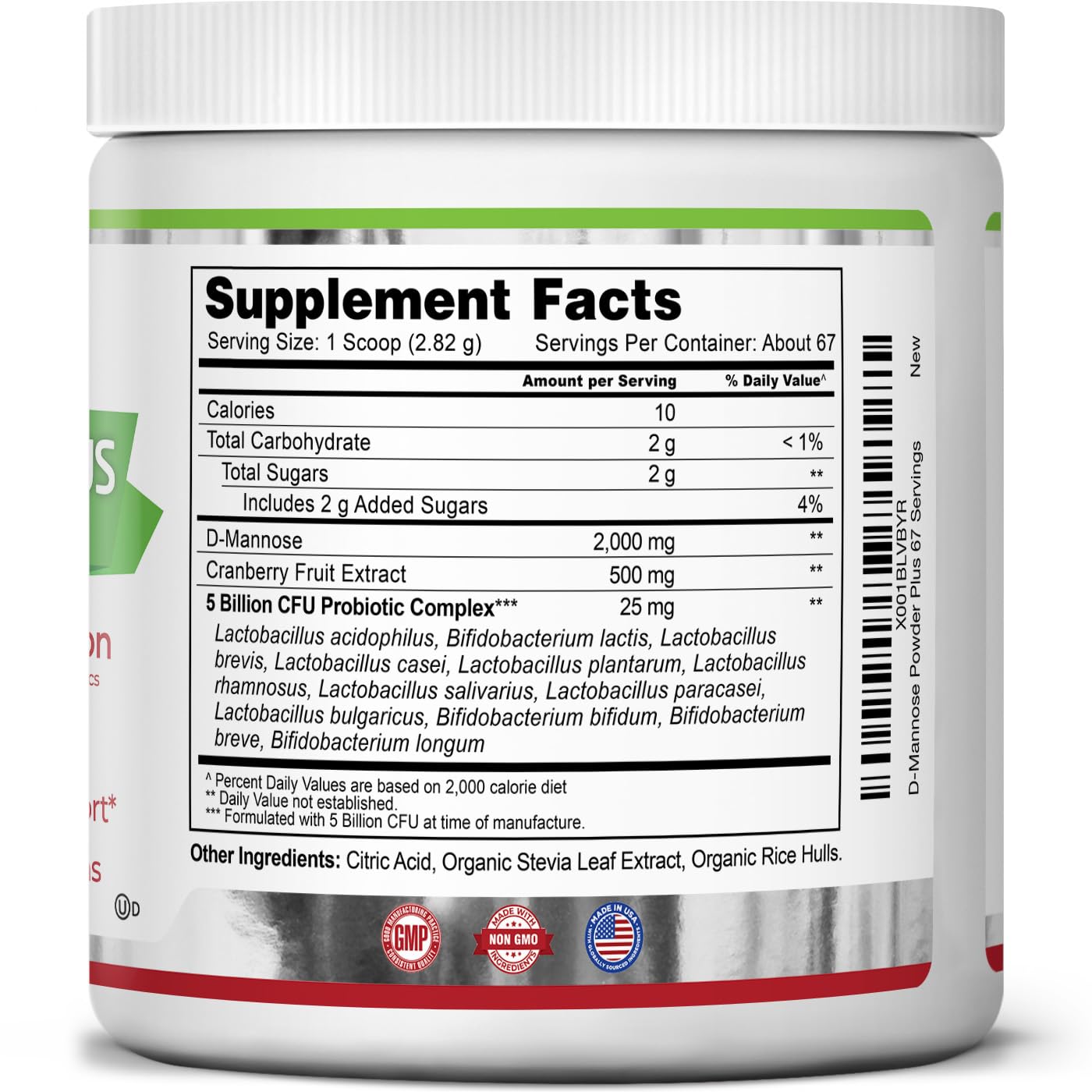 Zazzee D-Mannose Powder Plus, 2000 mg, 67 Servings, Free Scoop, Made in USA | Plus 5 Billion CFU Probiotics and Pure Cranberry Juice Extract, Kosher, 6.67 oz, Urinary Tract & Bladder Support, Non-GMO