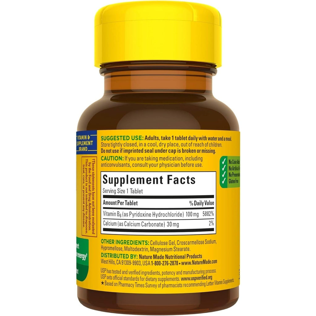 Nature Made Vitamin B-6 100 mg Tablets 100 ea (Pack of 4)