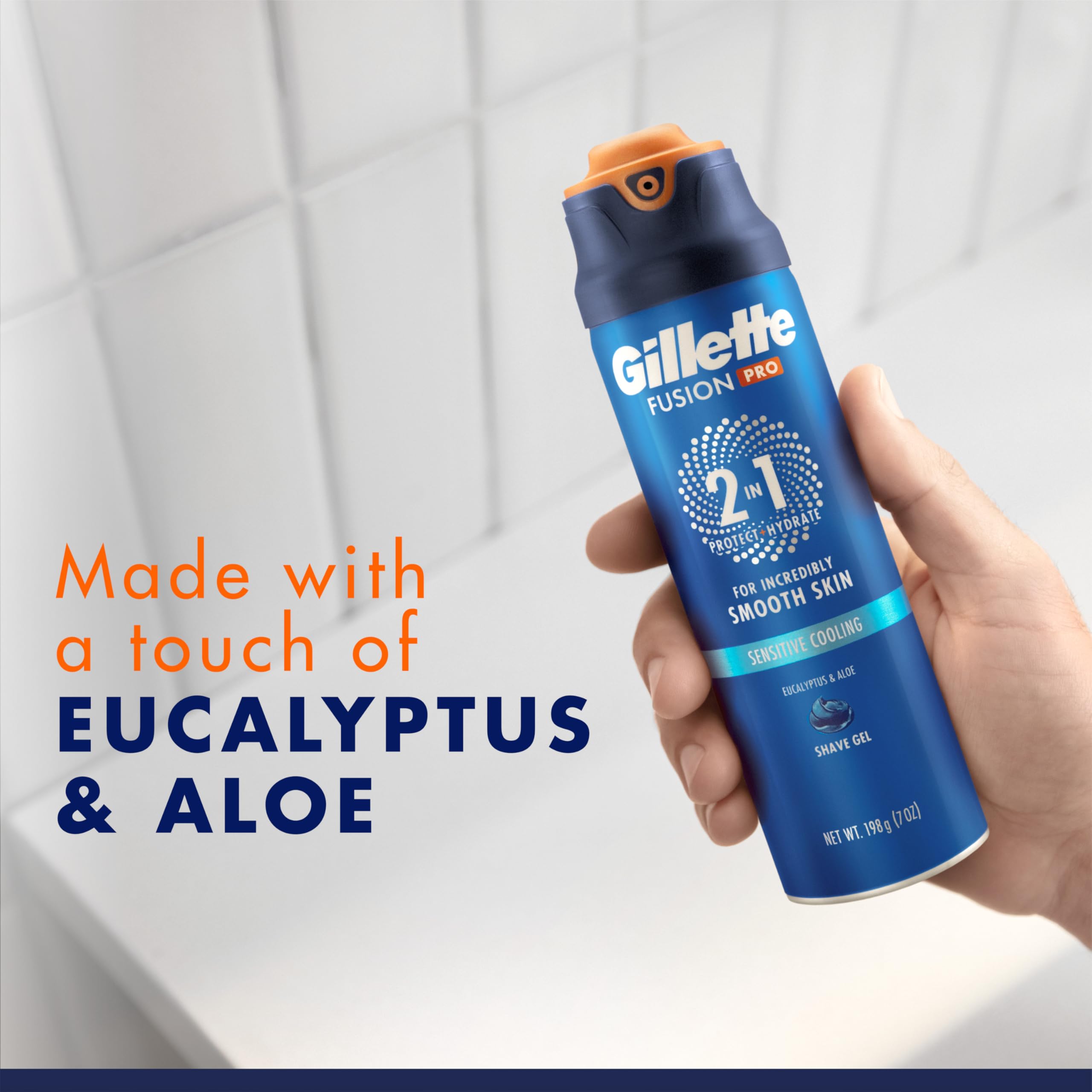 Gillette PRO Shaving Gel For Men Cools To Soothe Skin And Hydrates Facial Hair, 7oz, ProGlide Sensitive 2 in 1 Shave Gel