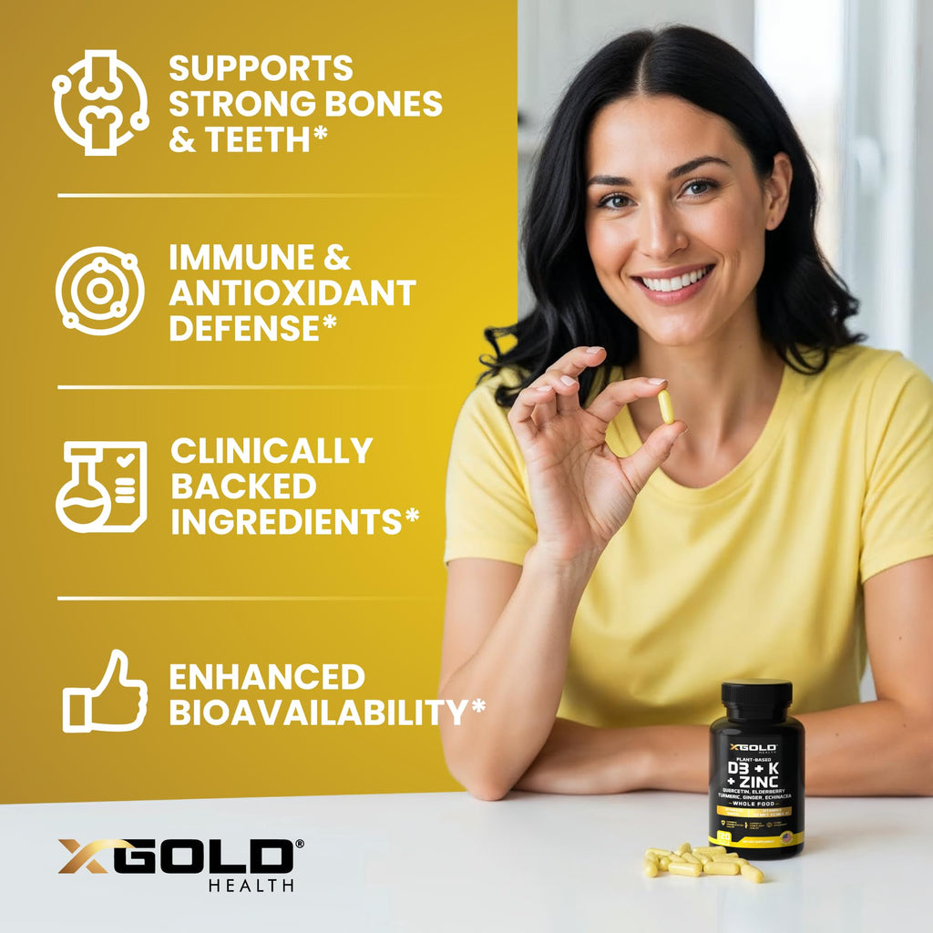 Vitamin D, K2, K1, Zinc, Quercetin, Elderberry, Turmeric, Ginger & Echinacea Whole Food Supplement 8 in 1- D3 5000 IU Plant-Based from Lichen, Vitamin K (K2 MK7, MK4, K1), D3 K2 Vitamins -120 Capsules