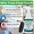 Kitchen Cabinet Cleaner and Degreaser - Plant Based Grease Remover for Wood, Painted and White Cabinets - Cleans, Restores, Protects Finishes, Streak Free, 32oz with Scrub Brush by Final Touch