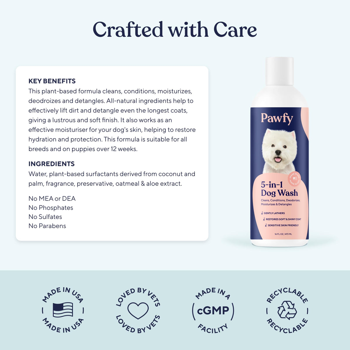 Pawfy 5 in 1 Dog Shampoo and Conditioner for Itchy Skin (Oatmeal & Aloe)