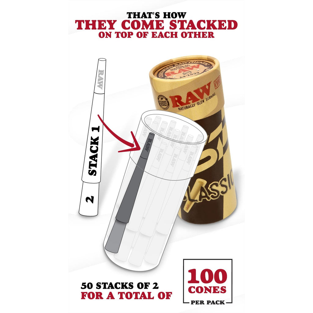 RAW Cones Classic 98 mm Special - Pack of 100 Pre Rolls Rolling Papers