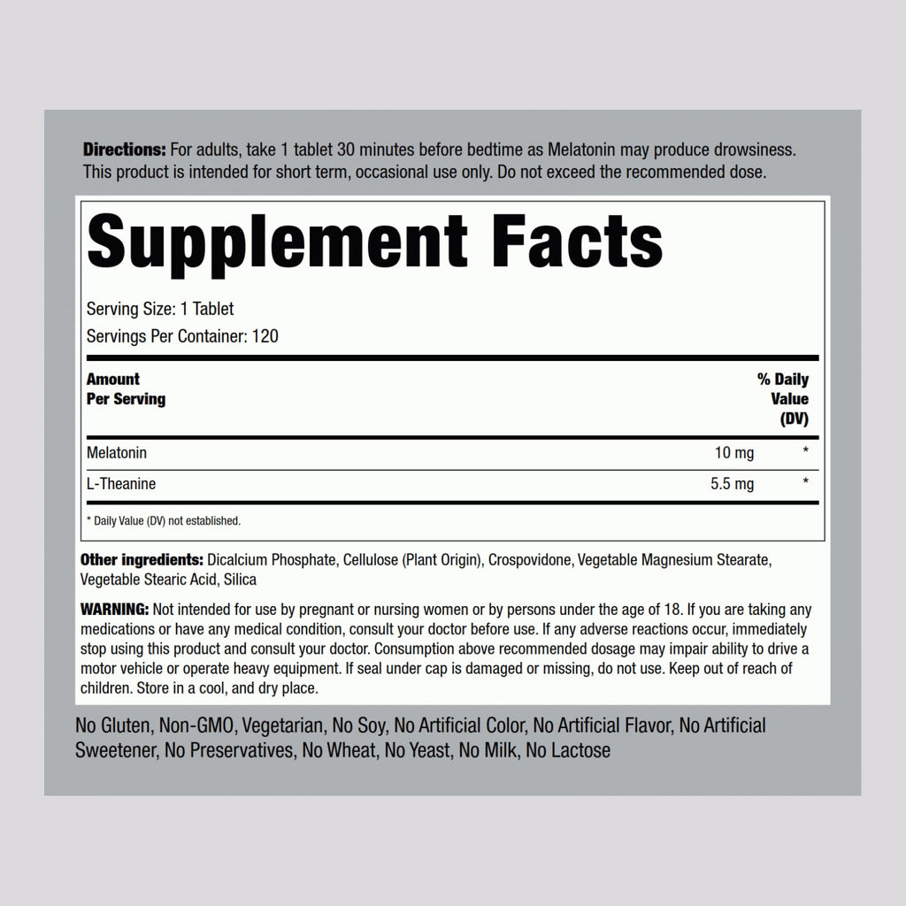Piping Rock Melatonin 10mg | 120 Tablets | with L-Theanine