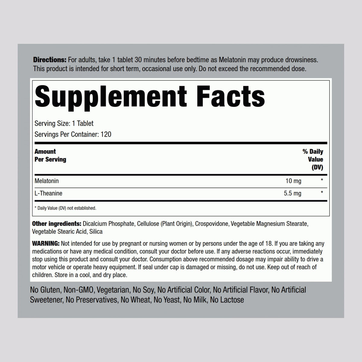 Piping Rock Melatonin 10mg | 120 Tablets | with L-Theanine