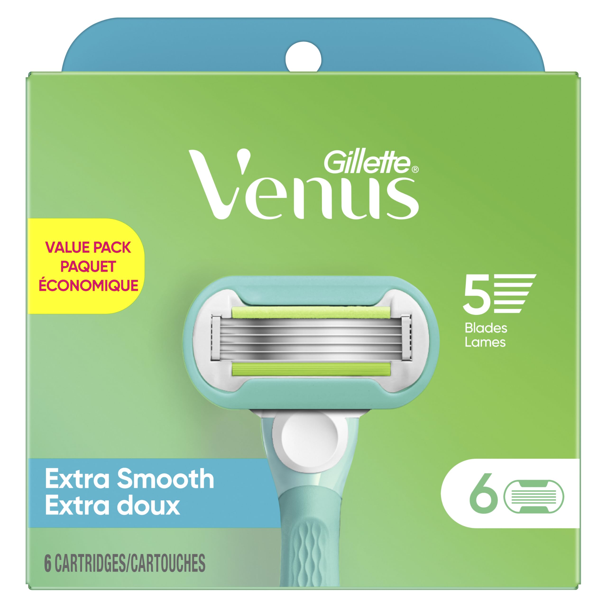 Gillette Venus Extra Smooth Womens Razor Blade Refills, 6 Count, Designed for a Close, Smooth Shave
