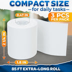 Calculator Tape Rolls, Adding Machine Tape 2 1/4 In x 85 ft, 3 Pack