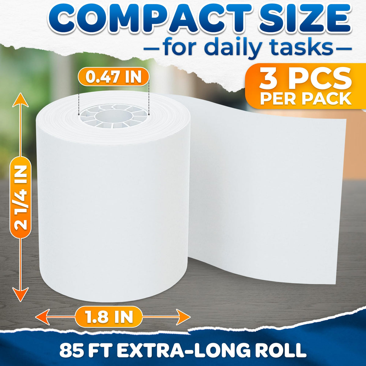 Calculator Tape Rolls, Adding Machine Tape 2 1/4 In x 85 ft, 3 Pack