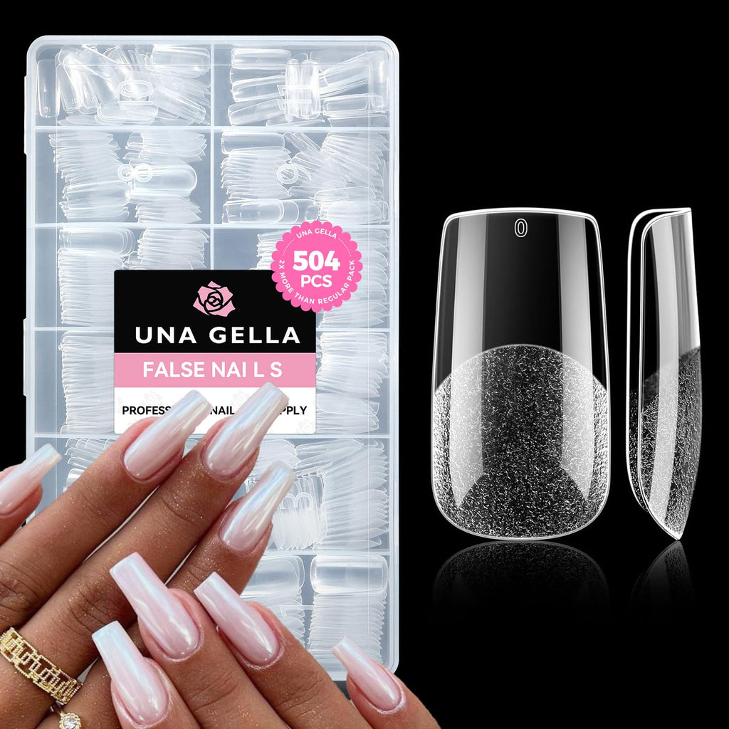 Buy now UNA GELLA Almond Gel Nail Tips, 504PCS Pre Etched Clear Fake Nails Tips Medium Almond Shape - 12 Sizes Full Cover Soft Acrylic Press On Nail Extensions No C Curve Gift for Diy at Home at indiglob india