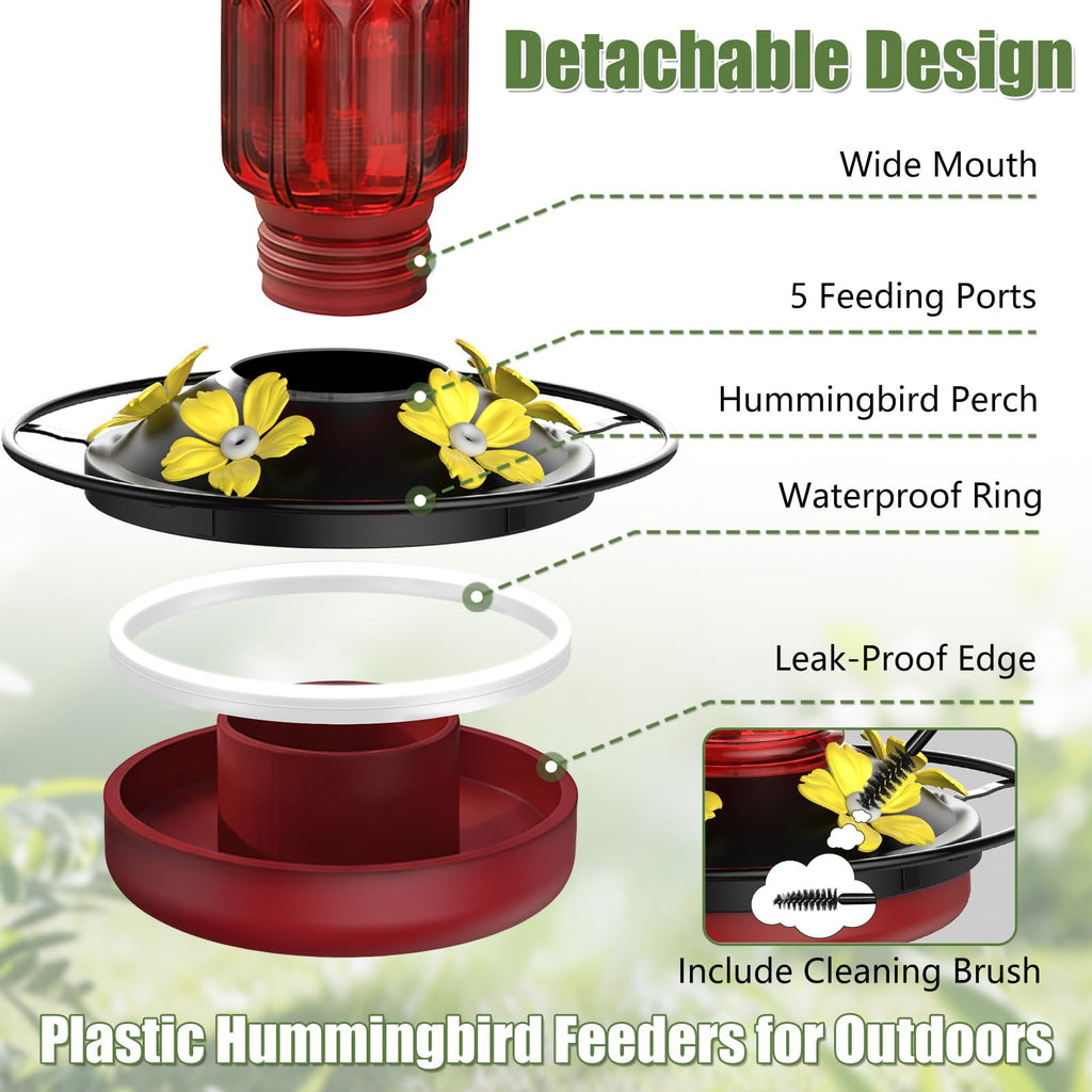 Hummingbird Feeders for Outdoors Hanging, 16 oz Plastic Hummingbird Feeders
