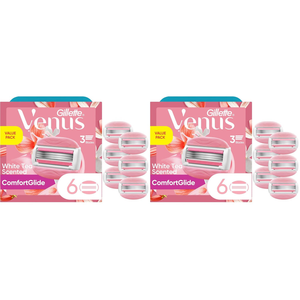 Gillette Venus ComfortGlide White Tea Women's Razor Blades, 3-Blade Razor Refills, 6 Count