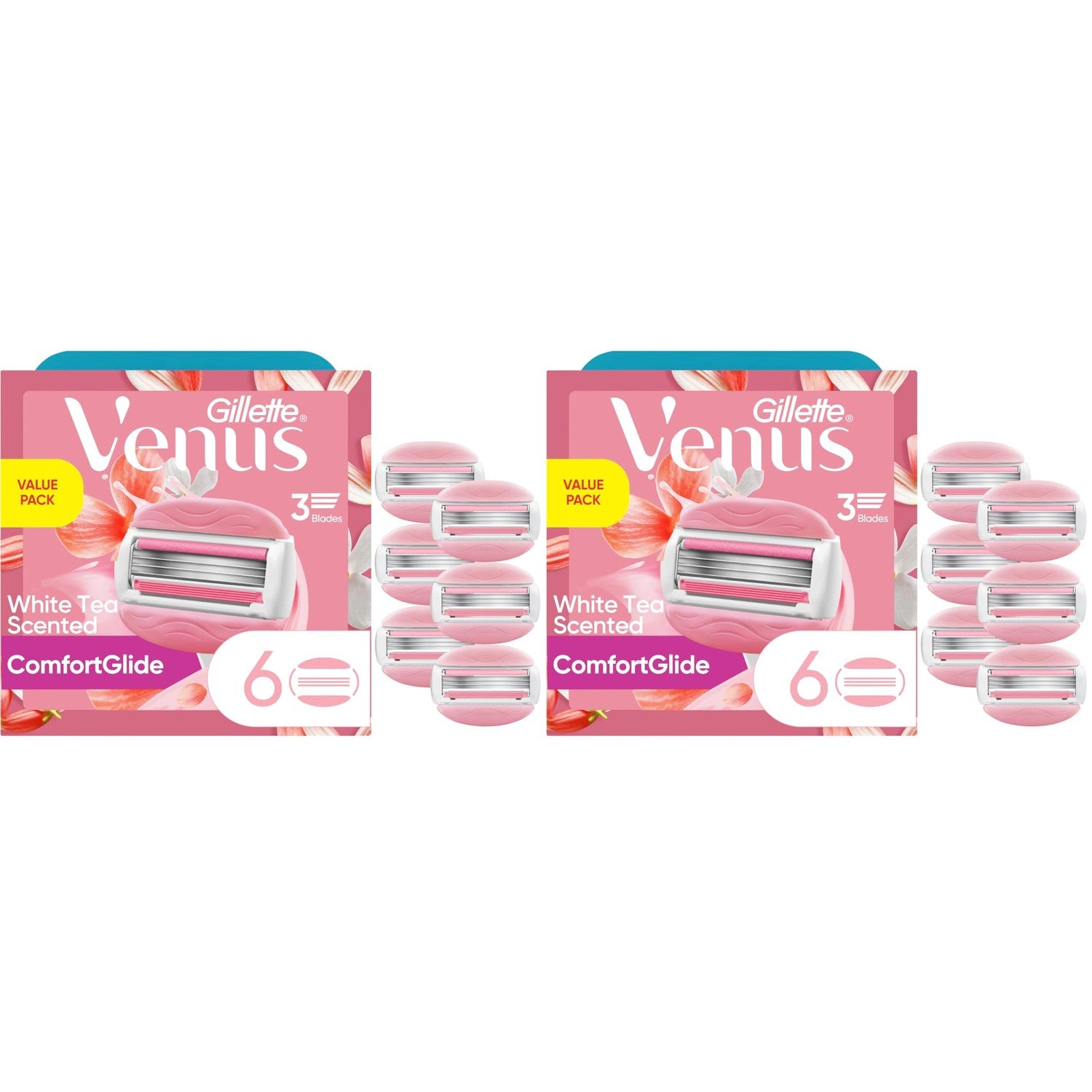 Gillette Venus ComfortGlide White Tea Women's Razor Blades, 3-Blade Razor Refills, 6 Count