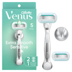 Gillette Venus Extra Smooth Sensitive Gold Women's Razor Handle + 2 Blade Refills, includes Shower Holder