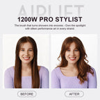 Before and after using the 4-in-1 Travel Dual Voltage Hair Dryer, showcasing vibrant, smooth hair results. Ideal for global travelers.