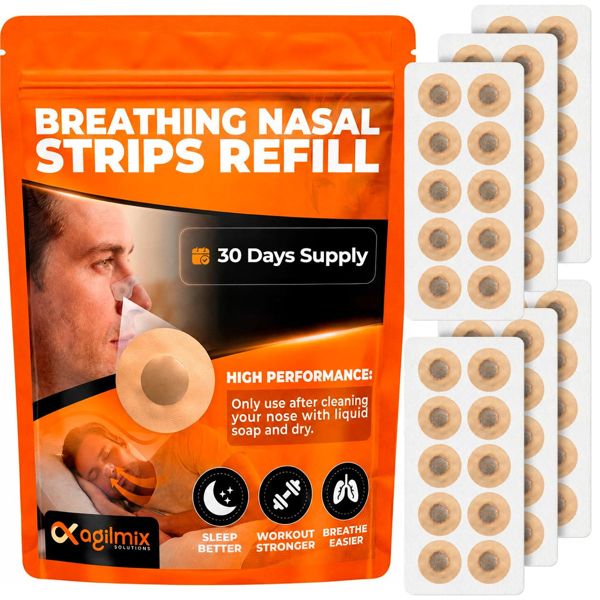 Refill Magnetic Nose Strips for Breathing, Nasal Strips, 30-Days-Nude