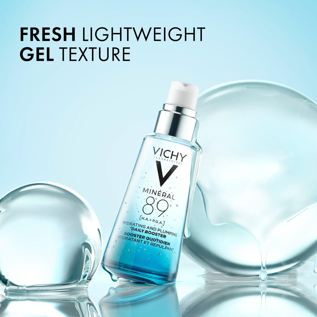 Vichy Mineral 89 Booster, Pure Hyaluronic Acid Serum for Face with Polyglutamic Acid for Skin Barrier Repair, Plumps & Hydrates, Lightweight Hydrating Serum, Oil-Free, Non-Sticky