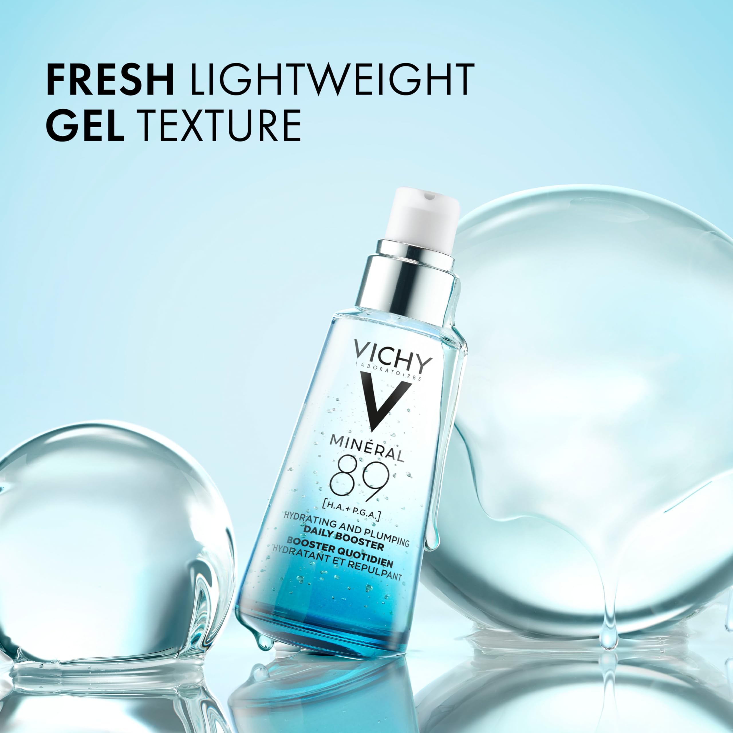 Vichy Mineral 89 Booster, Pure Hyaluronic Acid Serum for Face with Polyglutamic Acid for Skin Barrier Repair, Plumps & Hydrates, Lightweight Hydrating Serum, Oil-Free, Non-Sticky