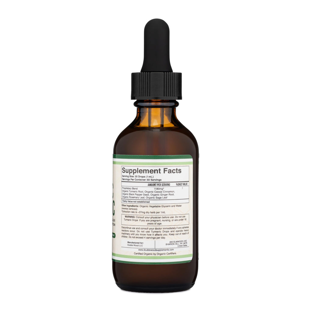 Organic Turmeric Curcumin Drops, Black Pepper + Ginger, Joint Support, 2 oz | Joint Comfort Liquid Supplement, Alcohol-Free, Black Pepper (Piperine) for Absorption, Ginger, USDA-Organic, 60 Servings