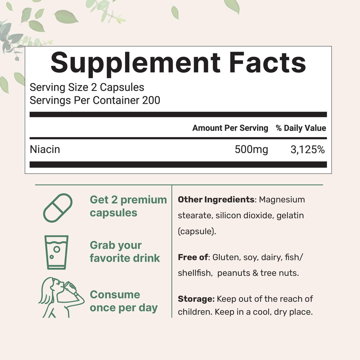 Micro Ingredients Niacin 500mg Per Serving, 400 Capsules | Flush Free B3 Vitamins | Double Strength Essential B Vitamin Supplement | Skin Care Health & Energy Support | Non-GMO, Gluten Free