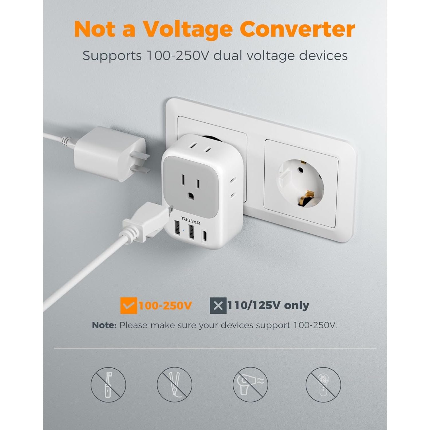 Buy now European Travel Plug Adapter USB C, TESSAN International Plug Adapter with 4 AC Outlets 3 USB Charging Ports, Type C Europe Power Adaptor for US to EU France Germany Iceland Spain Italy at indiglob india