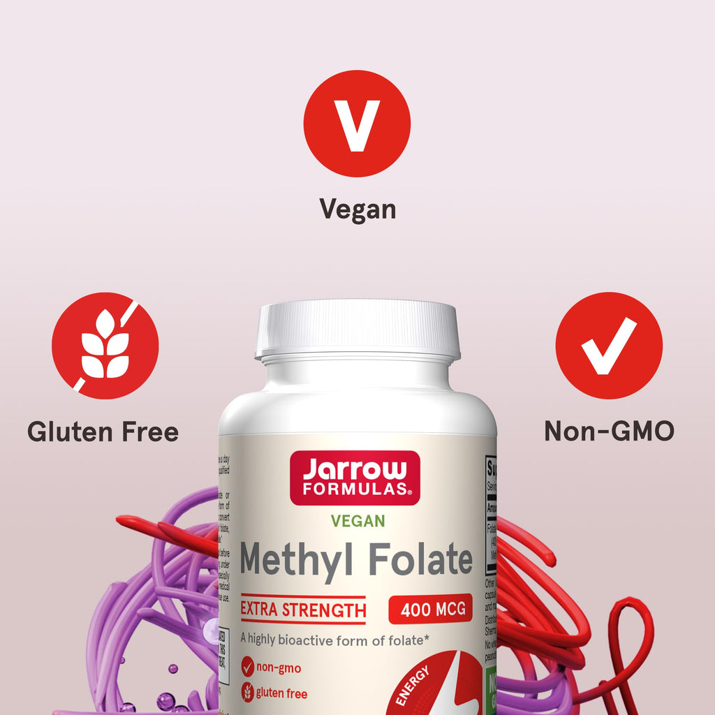 Jarrow Extra Strength Methyl Folate, Folate 400 mcg, 60 Capsules | Dietary Supplement for Cardiovascular and Neurologic Health Support, 60 Day Supply