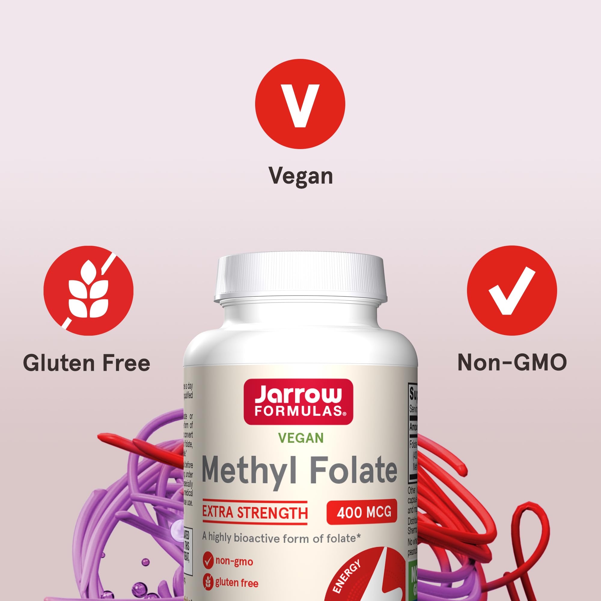 Jarrow Extra Strength Methyl Folate, Folate 400 mcg, 60 Capsules | Dietary Supplement for Cardiovascular and Neurologic Health Support, 60 Day Supply
