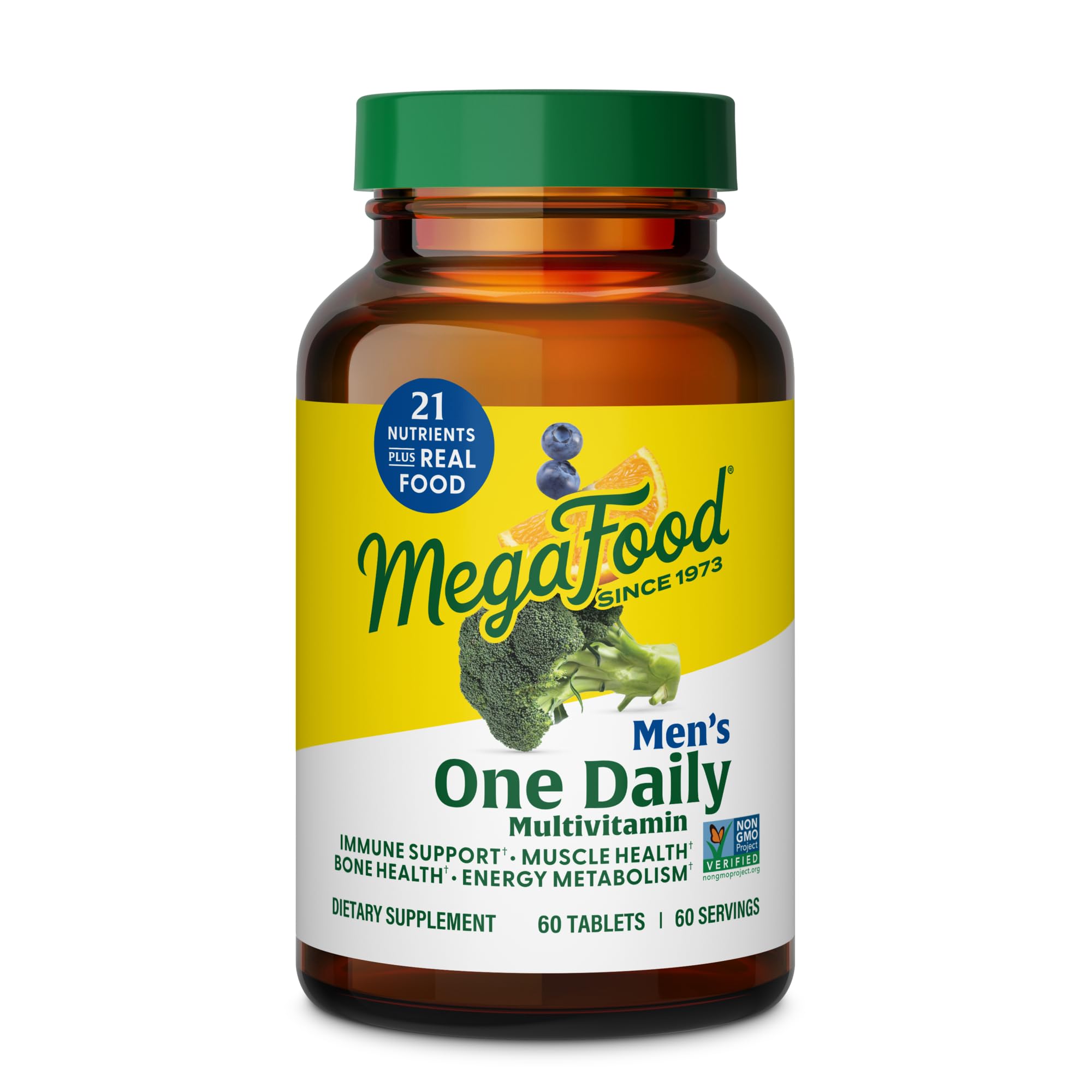 MegaFood One Daily Multivitamin for Men with 21 Nutrients, 90 Tablets | Immune Support, Cellular Energy & Muscle Health, Methylfolate, Methylated B12, C, D3, Zinc, Non-GMO, Vegetarian, 90 Servings