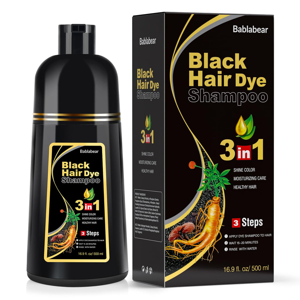 Bablabear Black Hair Dye Shampoo for Gray Hair,Hair Color Shampoo for Women and Men, Grey Coverage.500ml