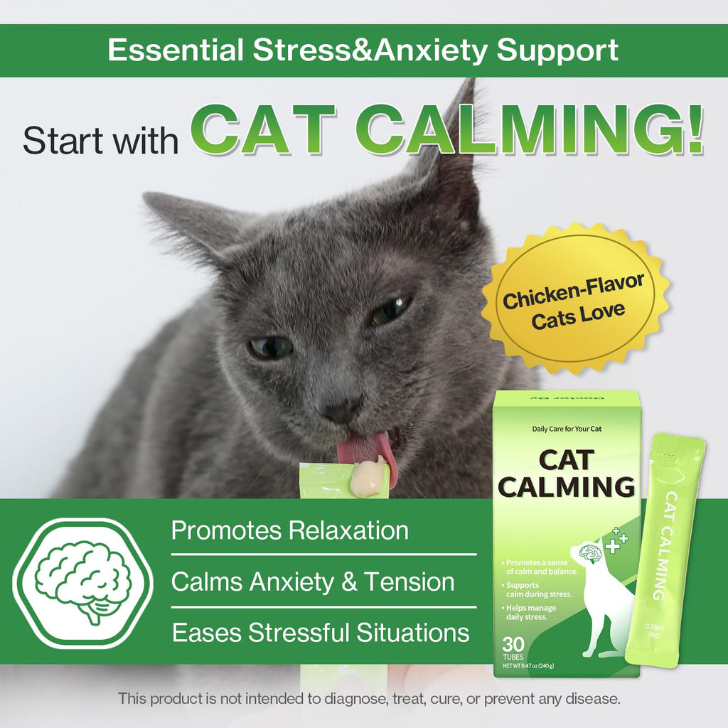 Doctor By Cat Calming Stress and Anxiety Relief Supplement Anti Stress Relaxant Sedative overgrooming with Lactium, L-Tryptophan 30 lickable Formula Individually Packaged, Chicken (1 Pack)