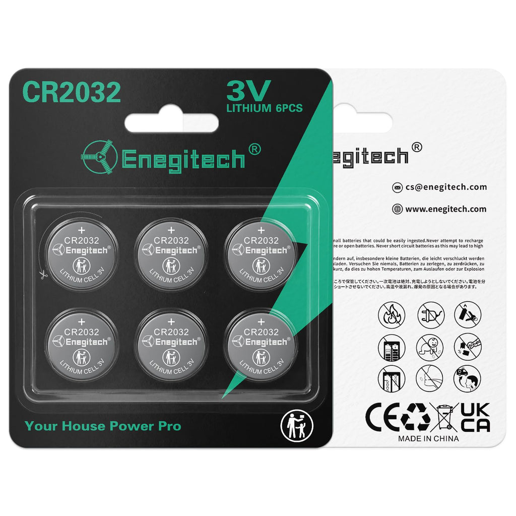 Enegitech CR2032 Batteries, CR 2032 Lithium 3V Coin Battery 6 Pack