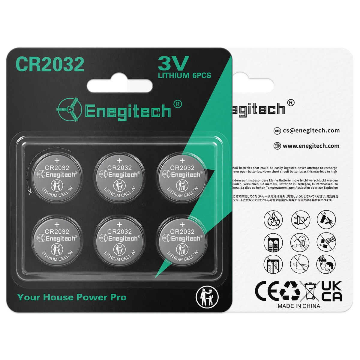 Enegitech CR2032 Batteries, CR 2032 Lithium 3V Coin Battery 6 Pack