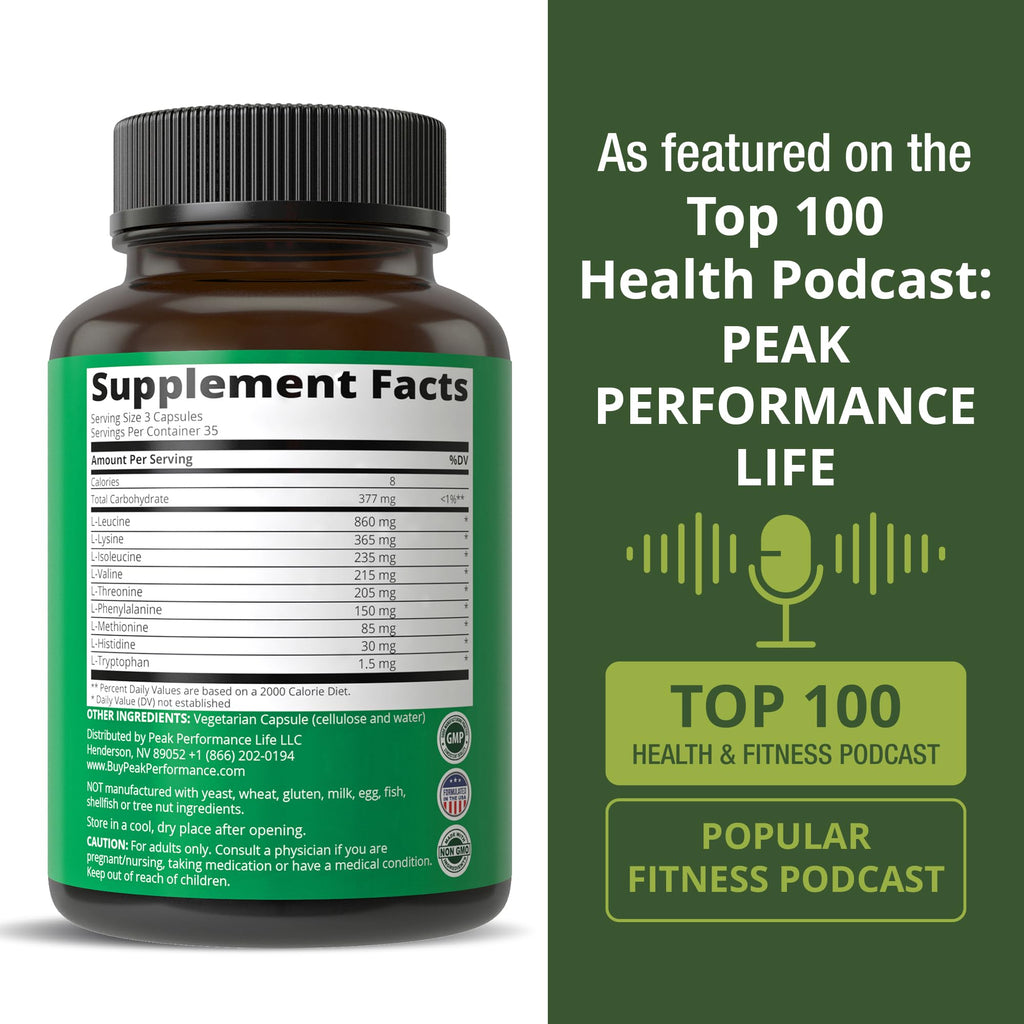 All 9 Essential Amino Acids Supplement. Capsules with 3X More Leucine | Muscle Recovery, Growth. EAA Supplement Better Than BCAA / BCAAS Branched Chain Aminos Acid. USA Tested EAAs for Men + Women